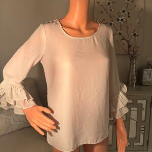 🤍 by&by Semi-Sheer Ruffle Sleeve Blouse – Light Color, Size Small 🤍